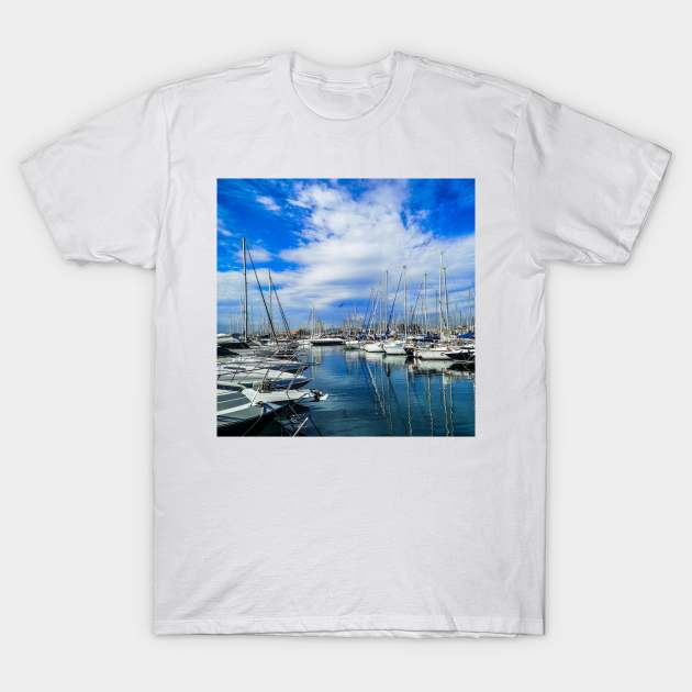 Sailing boats at a Greek Port T-Shirt by GRKiT